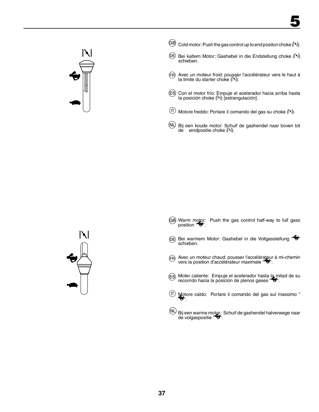 Husqvarna LT 151 instruction manual Motore freddo Portare il comando del gas su choke 