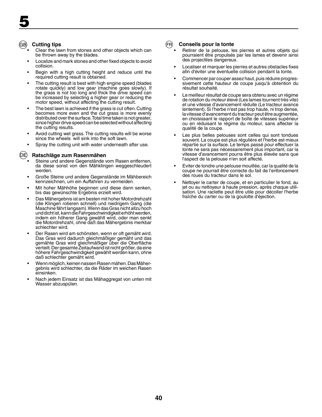 Husqvarna LT 151 instruction manual Cutting tips, Ratschläge zum Rasenmähen, Conseils pour la tonte 