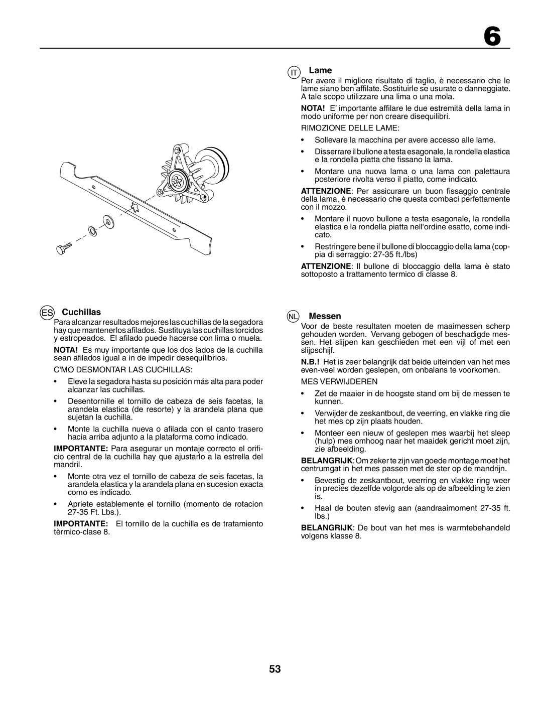 Husqvarna LT 151 instruction manual Cuchillas, Lame, Messen 