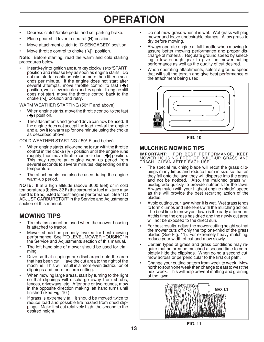 Husqvarna LT120 owner manual Mulching Mowing Tips 