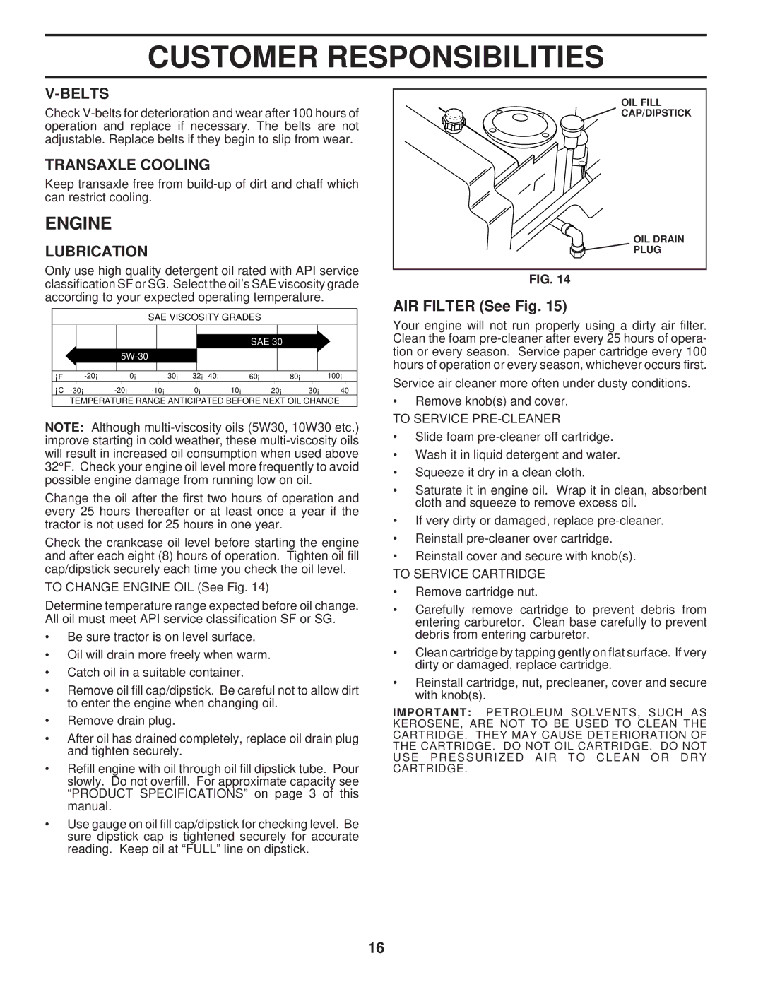 Husqvarna LT120 owner manual Engine, Belts, Transaxle Cooling, Lubrication, AIR Filter See Fig 