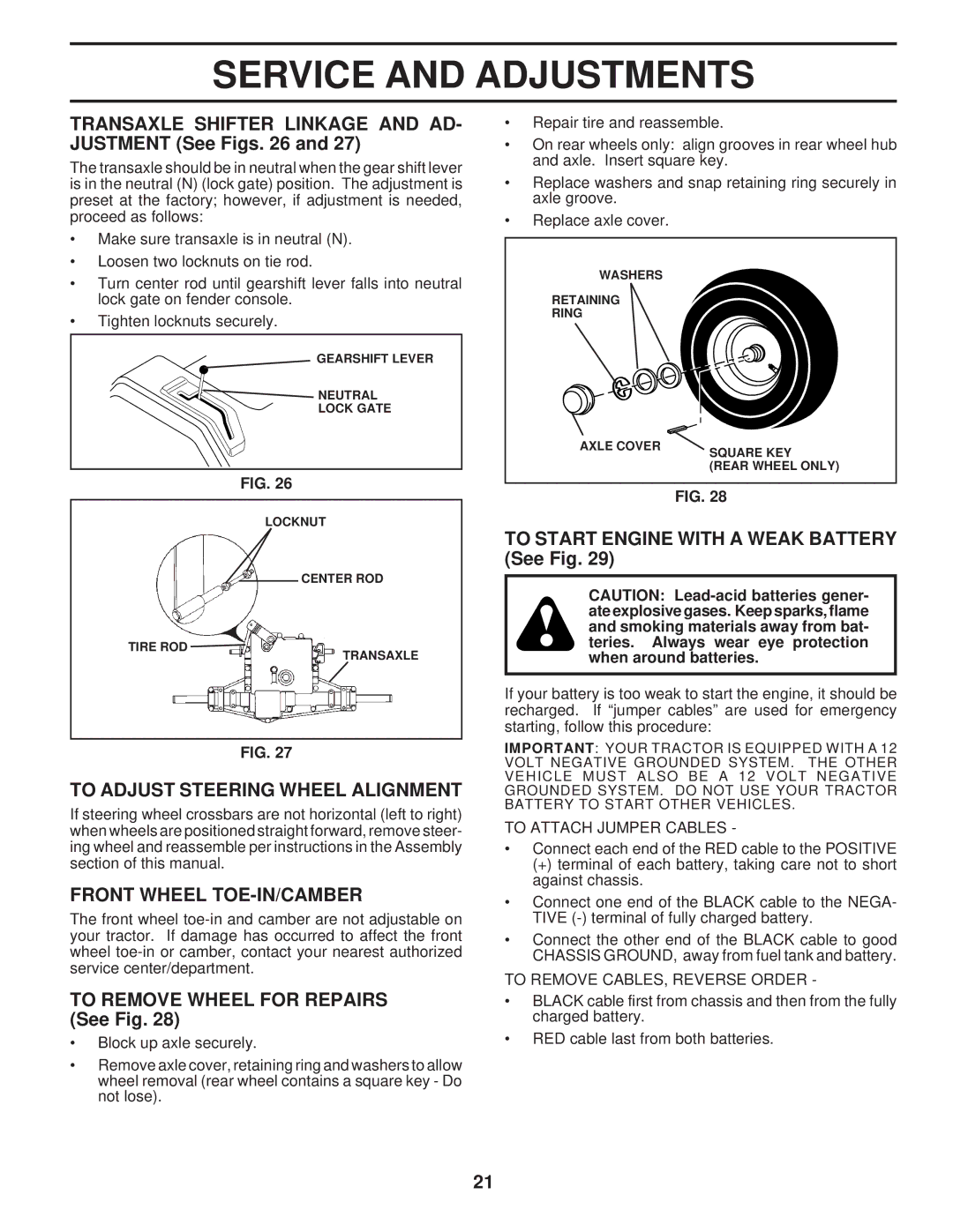 Husqvarna LT120 owner manual Transaxle Shifter Linkage and AD- Justment See Figs, To Adjust Steering Wheel Alignment 