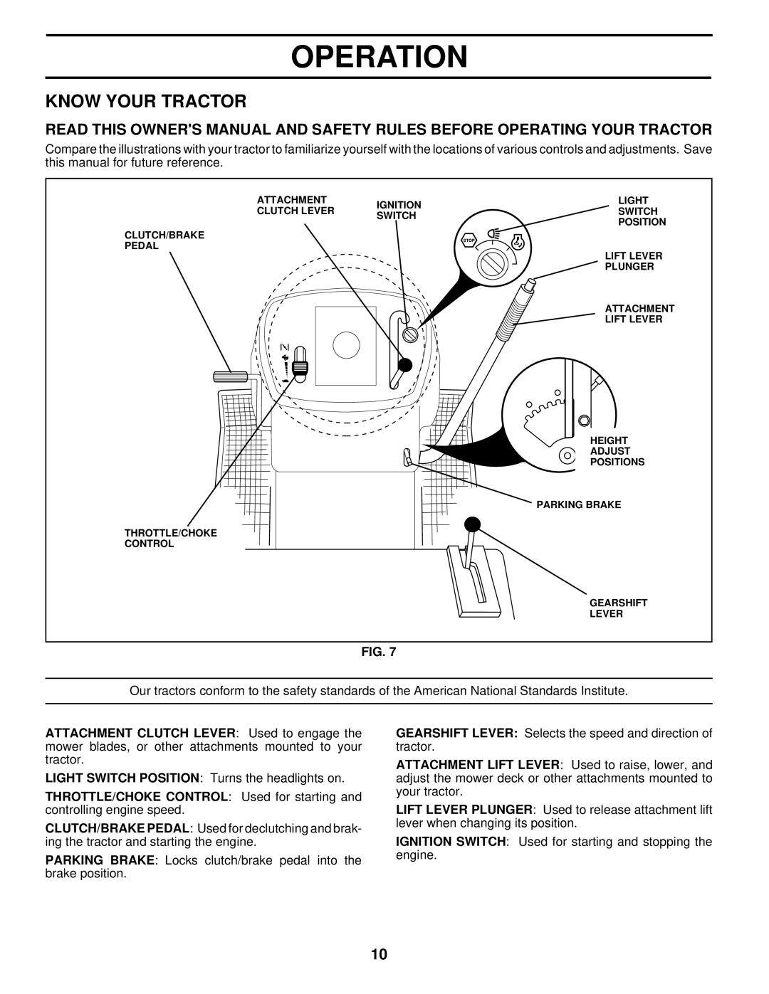 Husqvarna LT120 owner manual Know Your Tractor, Operation 