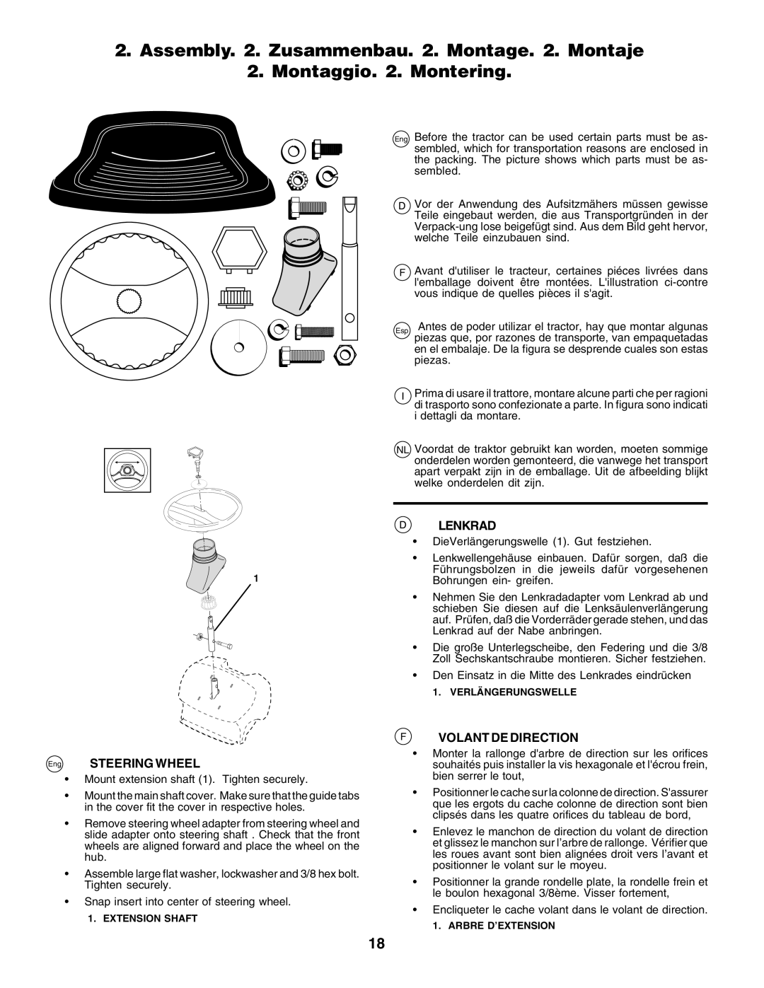 Husqvarna LT125 instruction manual Eng Steering Wheel, Lenkrad, Volant DE Direction 