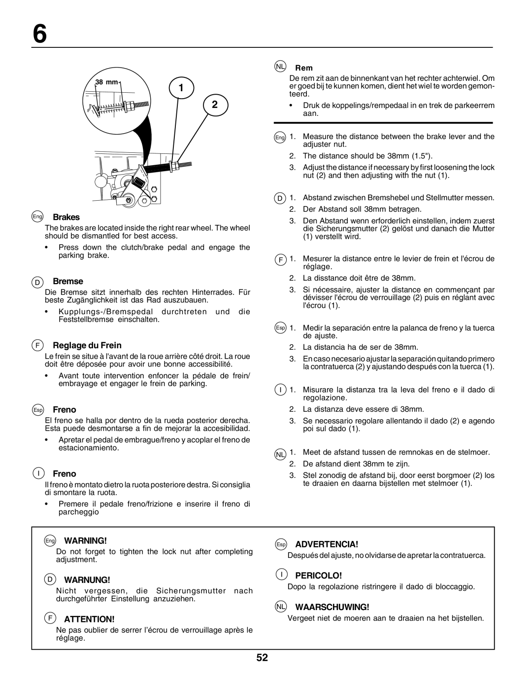 Husqvarna LT125 instruction manual Advertencia 