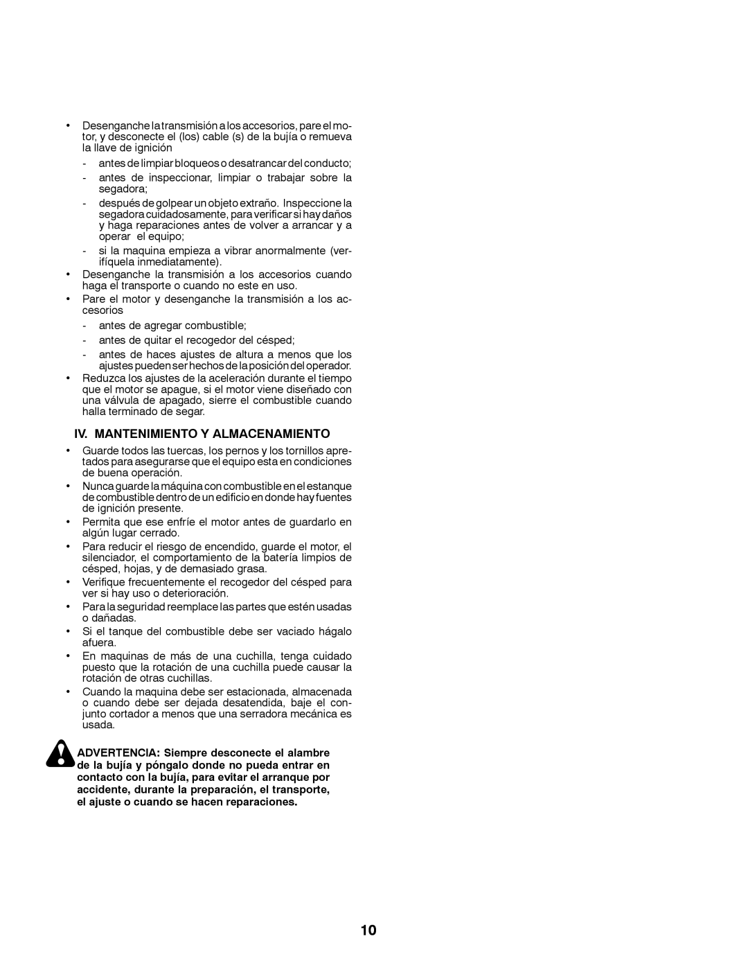 Husqvarna LT126 instruction manual IV. Mantenimiento Y Almacenamiento 