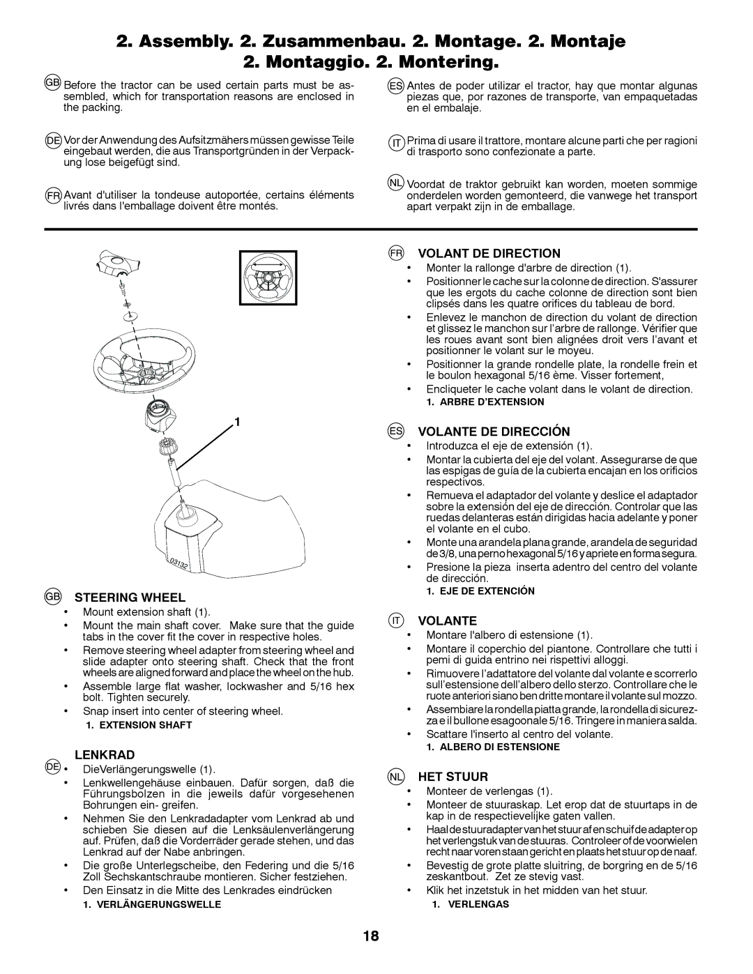 Husqvarna LT126 instruction manual Volant DE Direction, Volante DE Dirección, Steering Wheel, Lenkrad, HET Stuur 