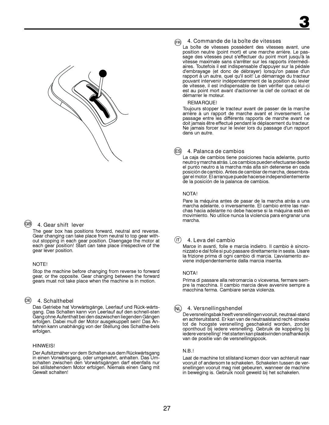 Husqvarna LT126 Gear shift lever, Schalthebel, Commande de la boîte de vitesses, Palanca de cambios, Leva del cambio 