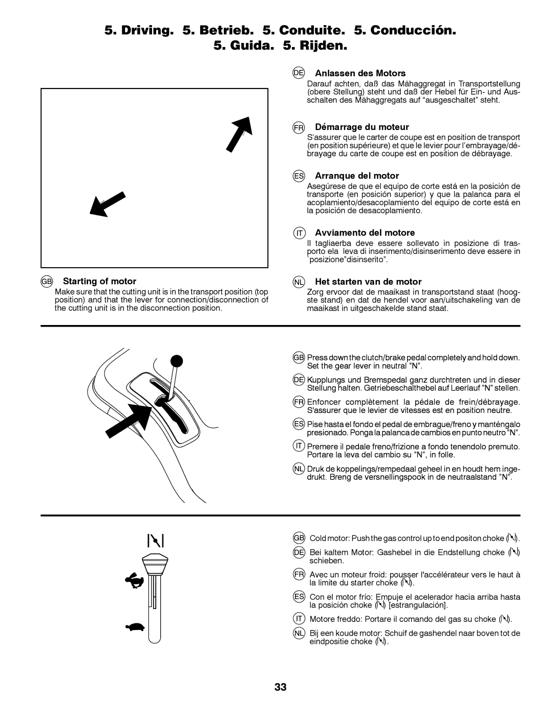 Husqvarna LT126 instruction manual Driving . Betrieb . Conduite . Conducción Guida . Rijden 