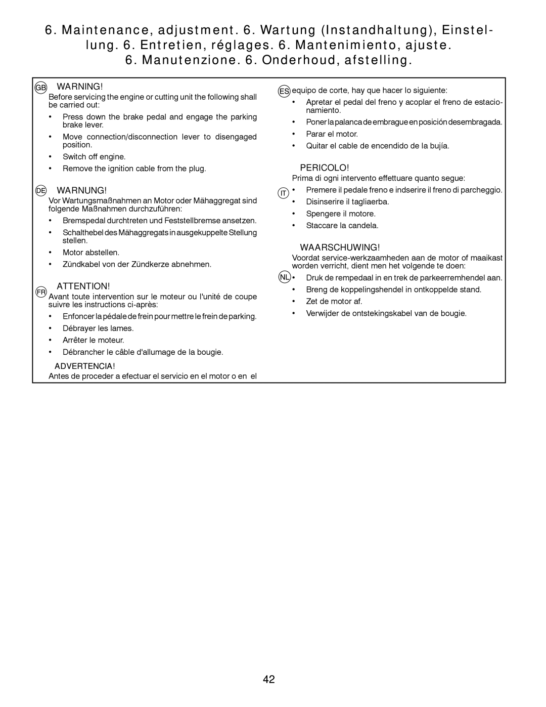 Husqvarna LT126 instruction manual Advertencia 