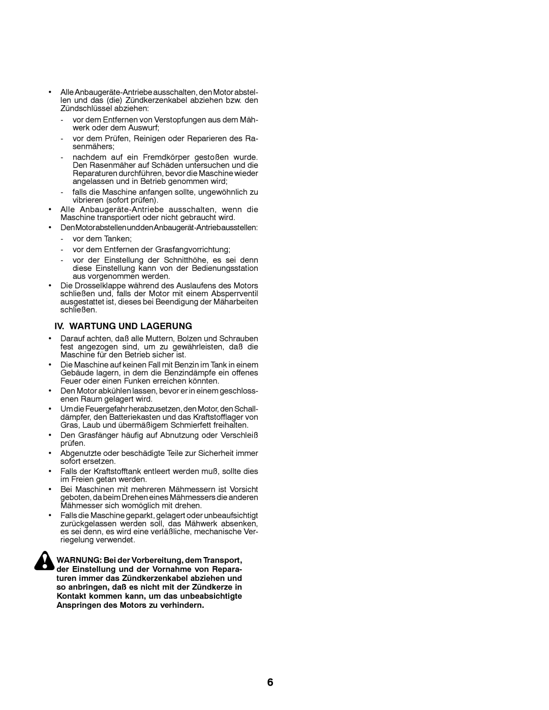 Husqvarna LT126 instruction manual Iv. Wartung Und Lagerung 