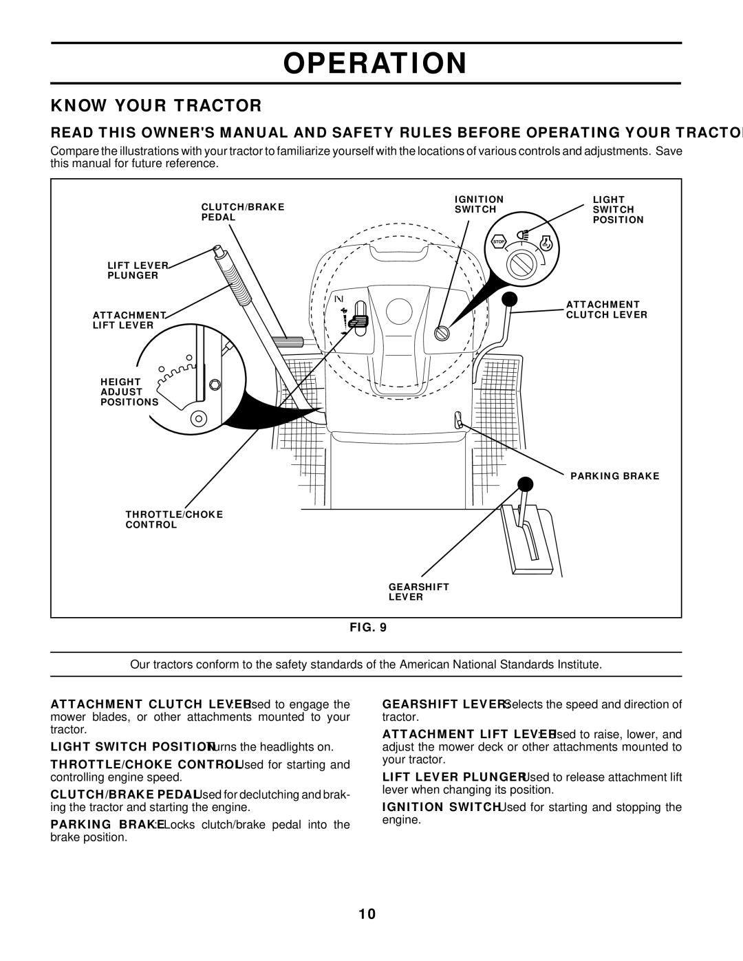 Husqvarna LT130 owner manual Operation, Know Your Tractor 