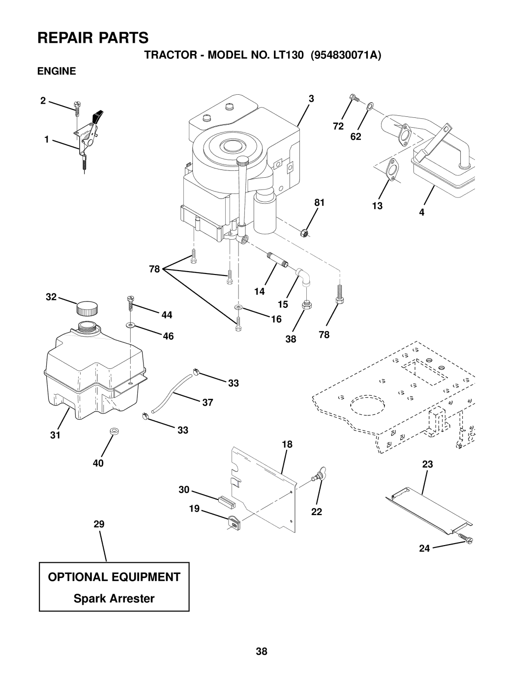 Husqvarna LT130 owner manual Optional Equipment, Engine 