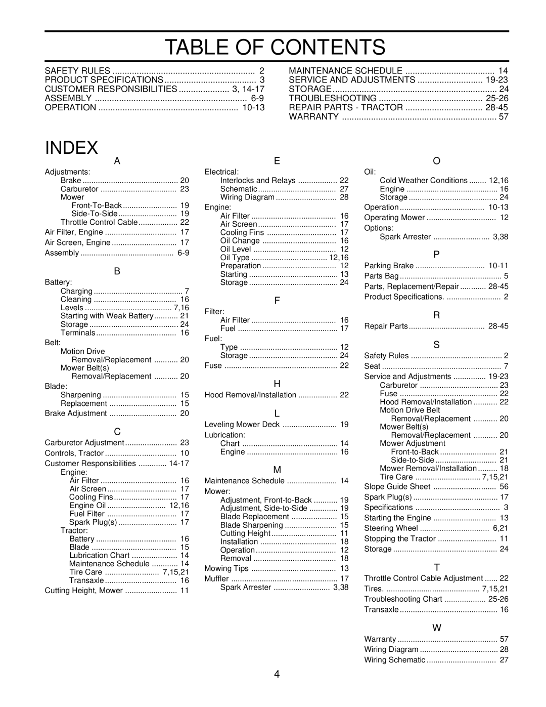 Husqvarna LT130 owner manual Table of Contents 