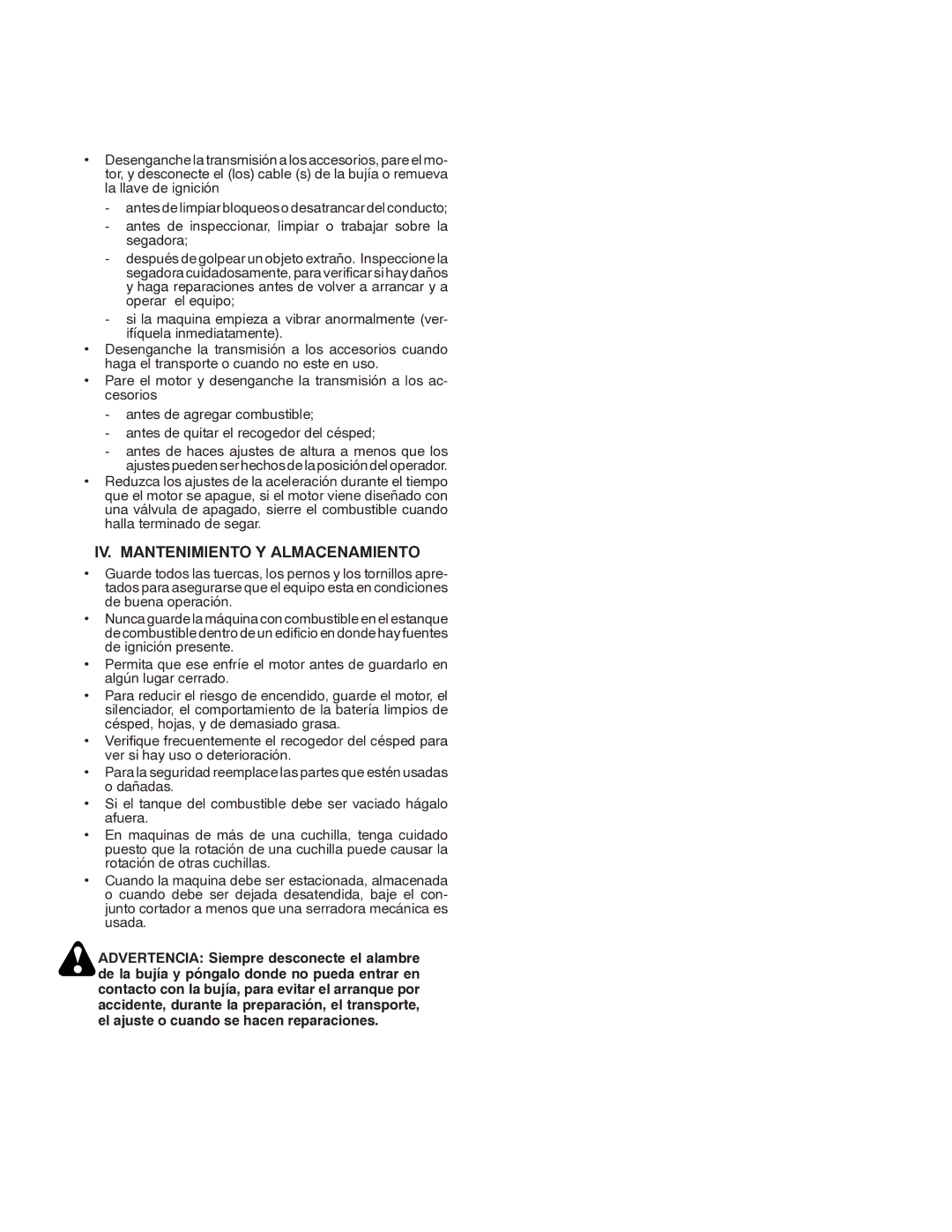 Husqvarna LT131 instruction manual IV. Mantenimiento Y Almacenamiento 