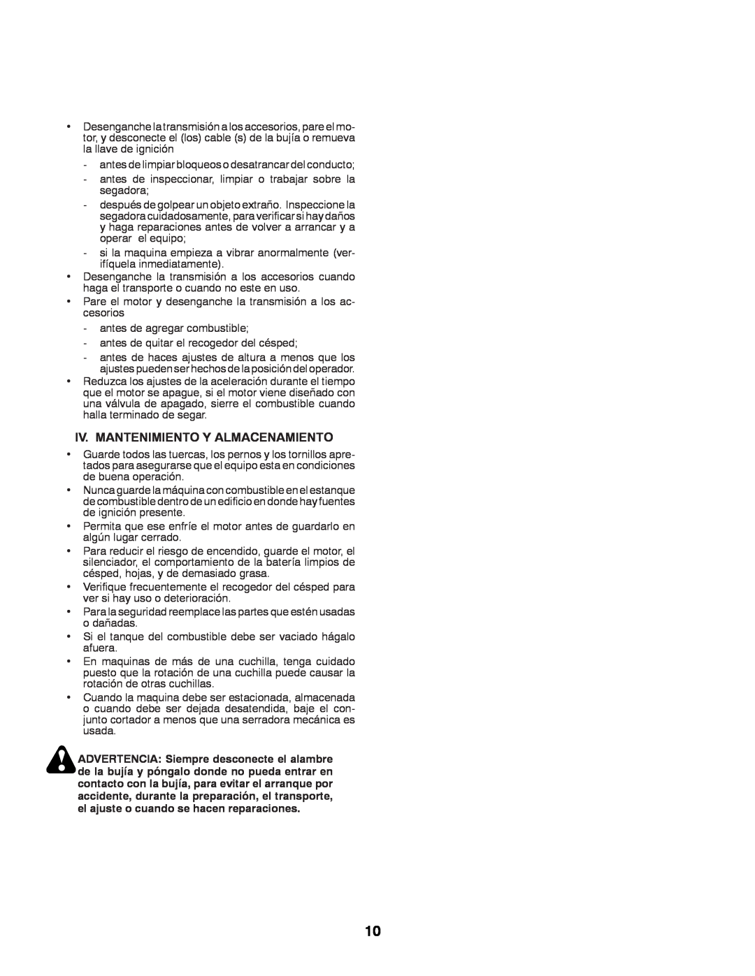 Husqvarna LT131 instruction manual Iv. Mantenimiento Y Almacenamiento 