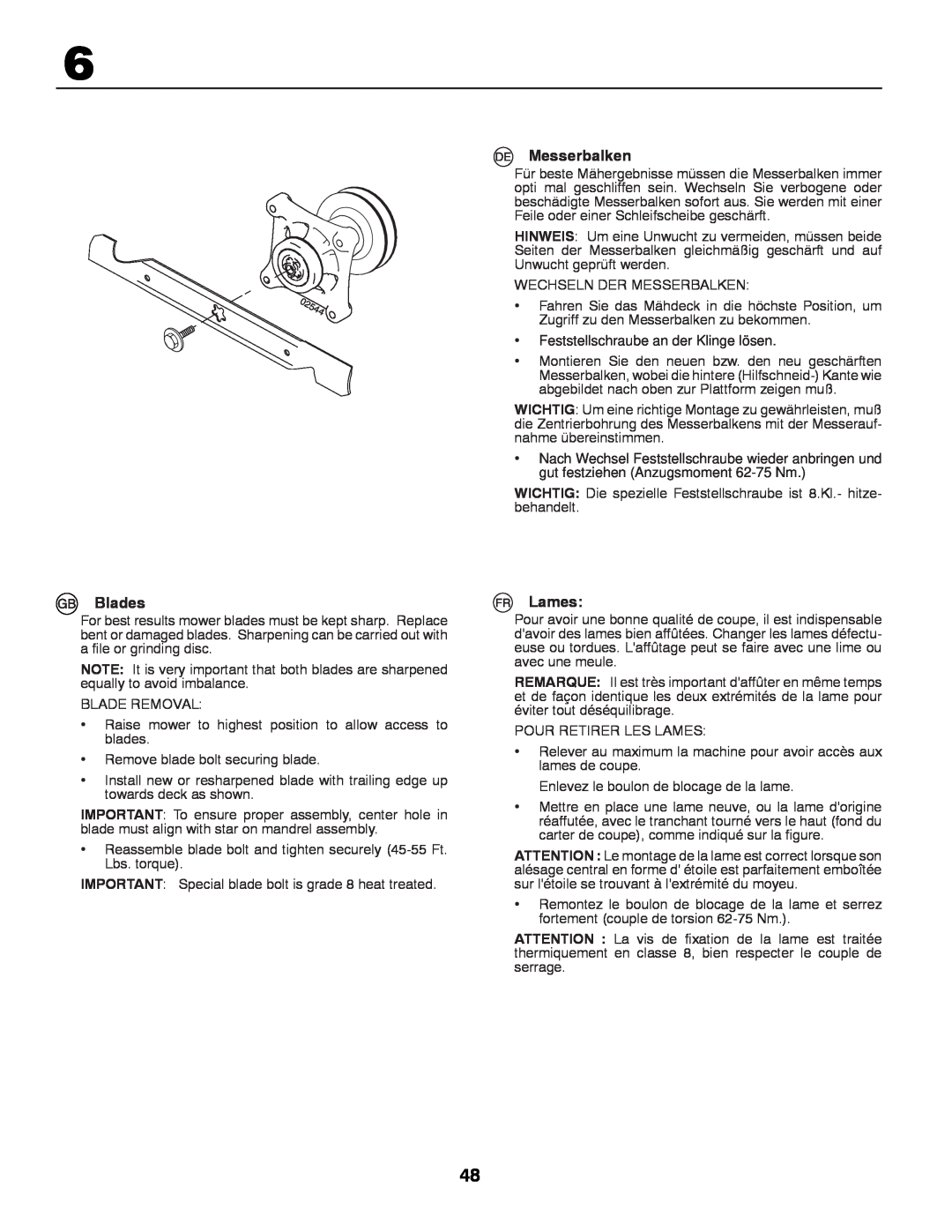Husqvarna LT131 instruction manual Blades, Messerbalken, Lames, Feststellschraube an der Klinge lösen 