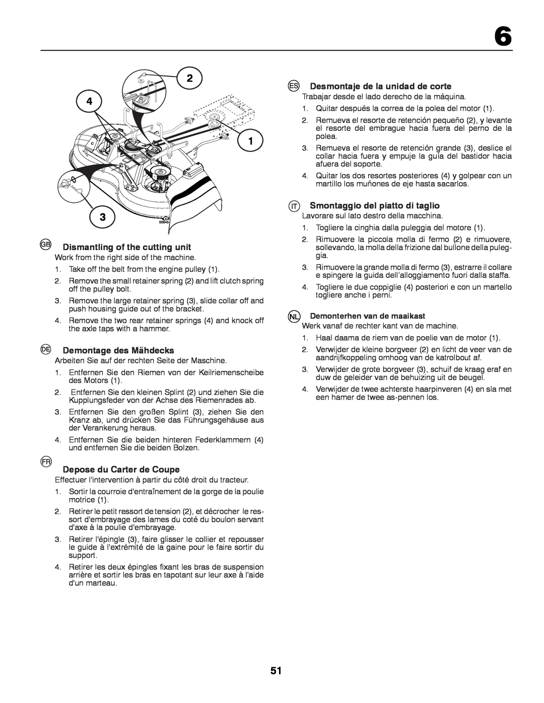 Husqvarna LT131 instruction manual Dismantling of the cutting unit, Demontage des Mähdecks, Depose du Carter de Coupe 