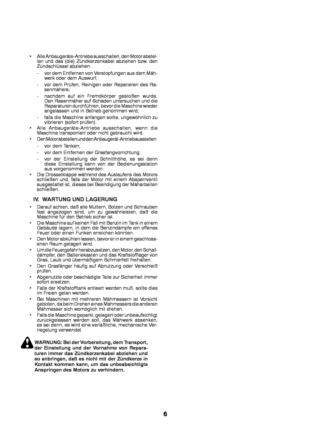 Husqvarna LT131 instruction manual Iv. Wartung Und Lagerung 