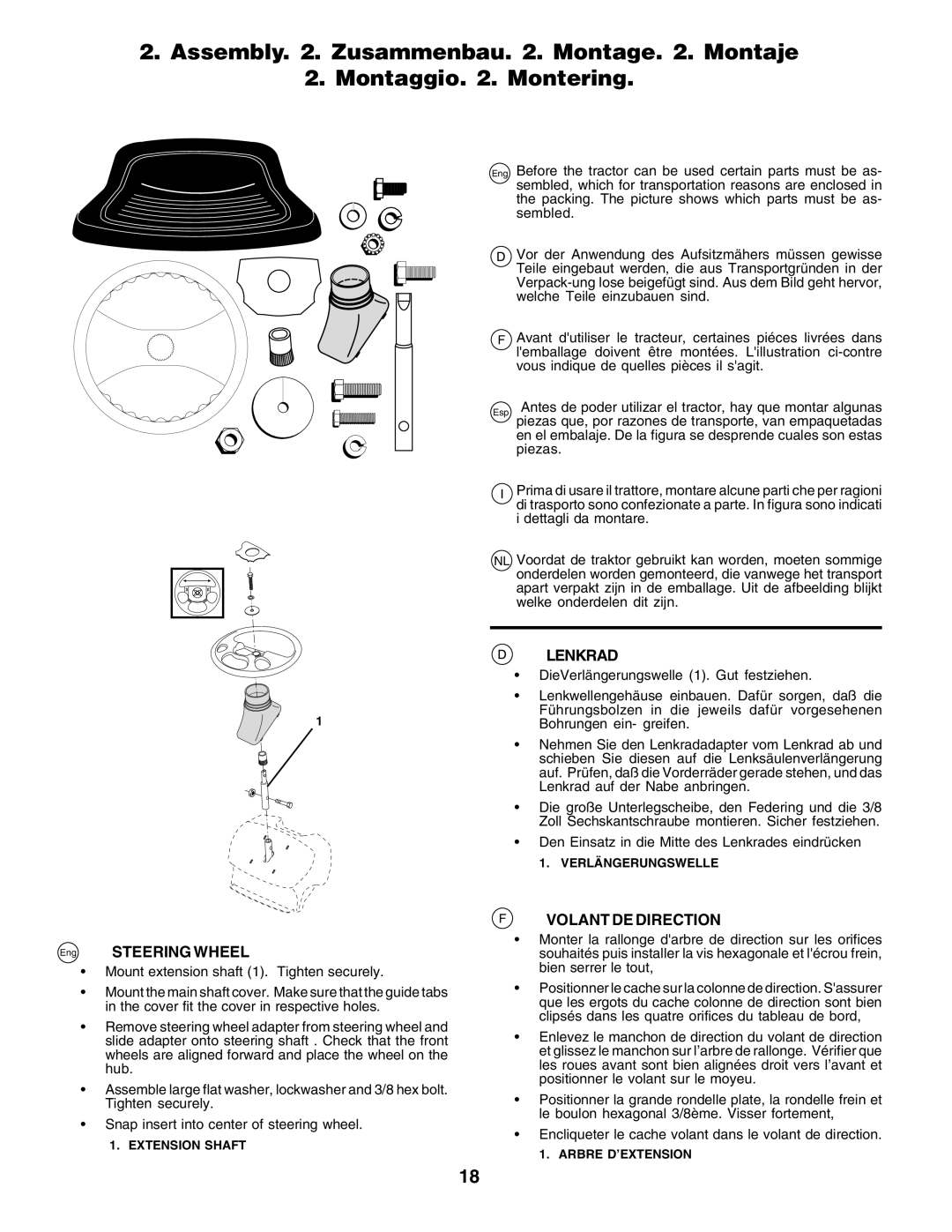 Husqvarna LT135 instruction manual Eng Steering Wheel, Lenkrad, Volant DE Direction 