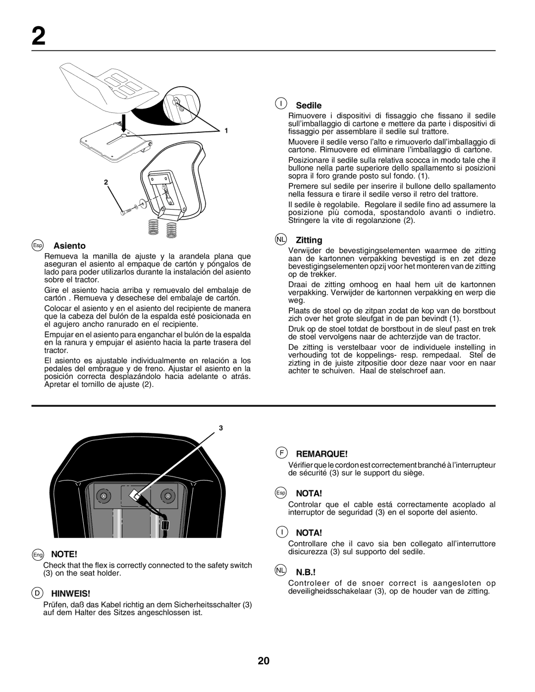 Husqvarna LT135 instruction manual Hinweis, Remarque, Nota 