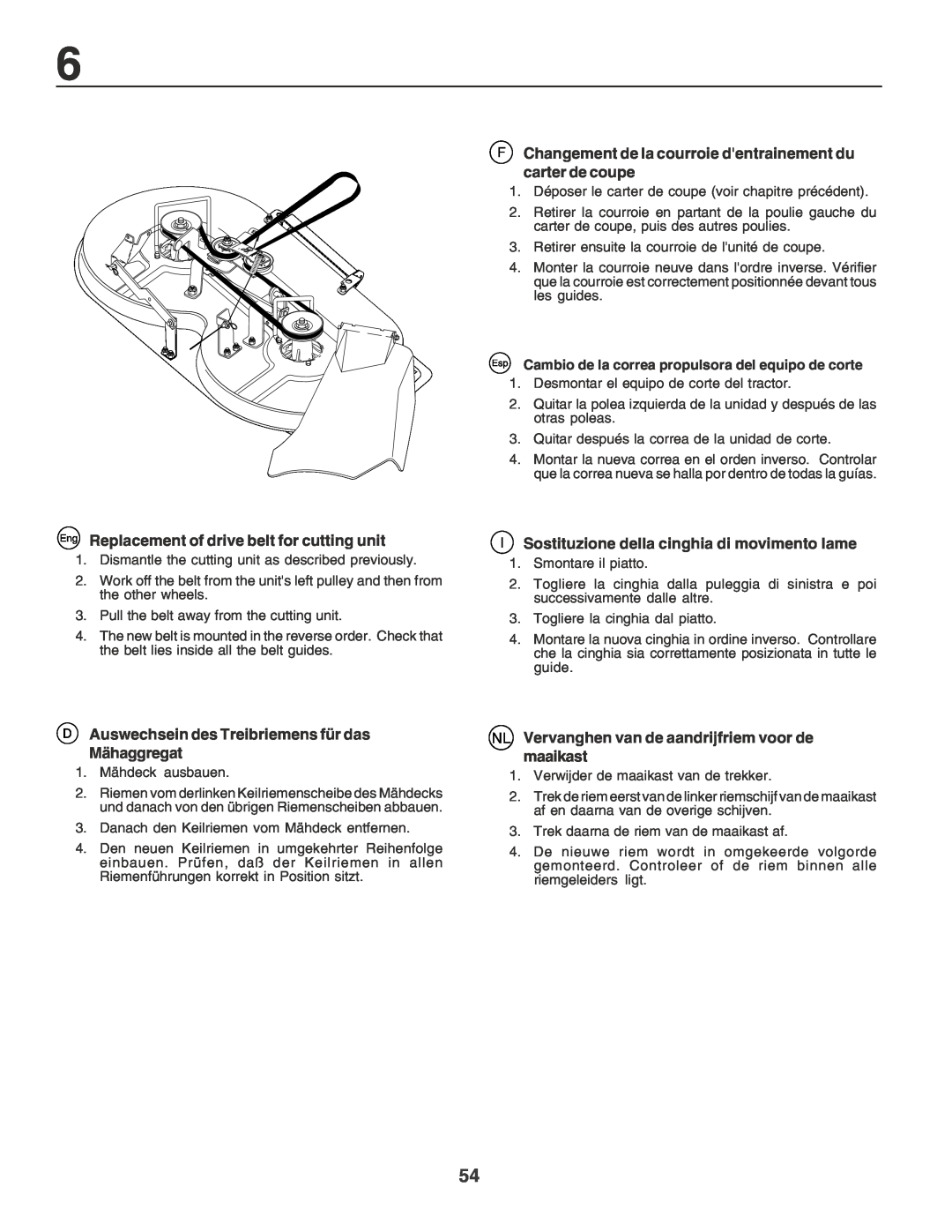 Husqvarna LT135 Eng Replacement of drive belt for cutting unit, Sostituzione della cinghia di movimento lame 