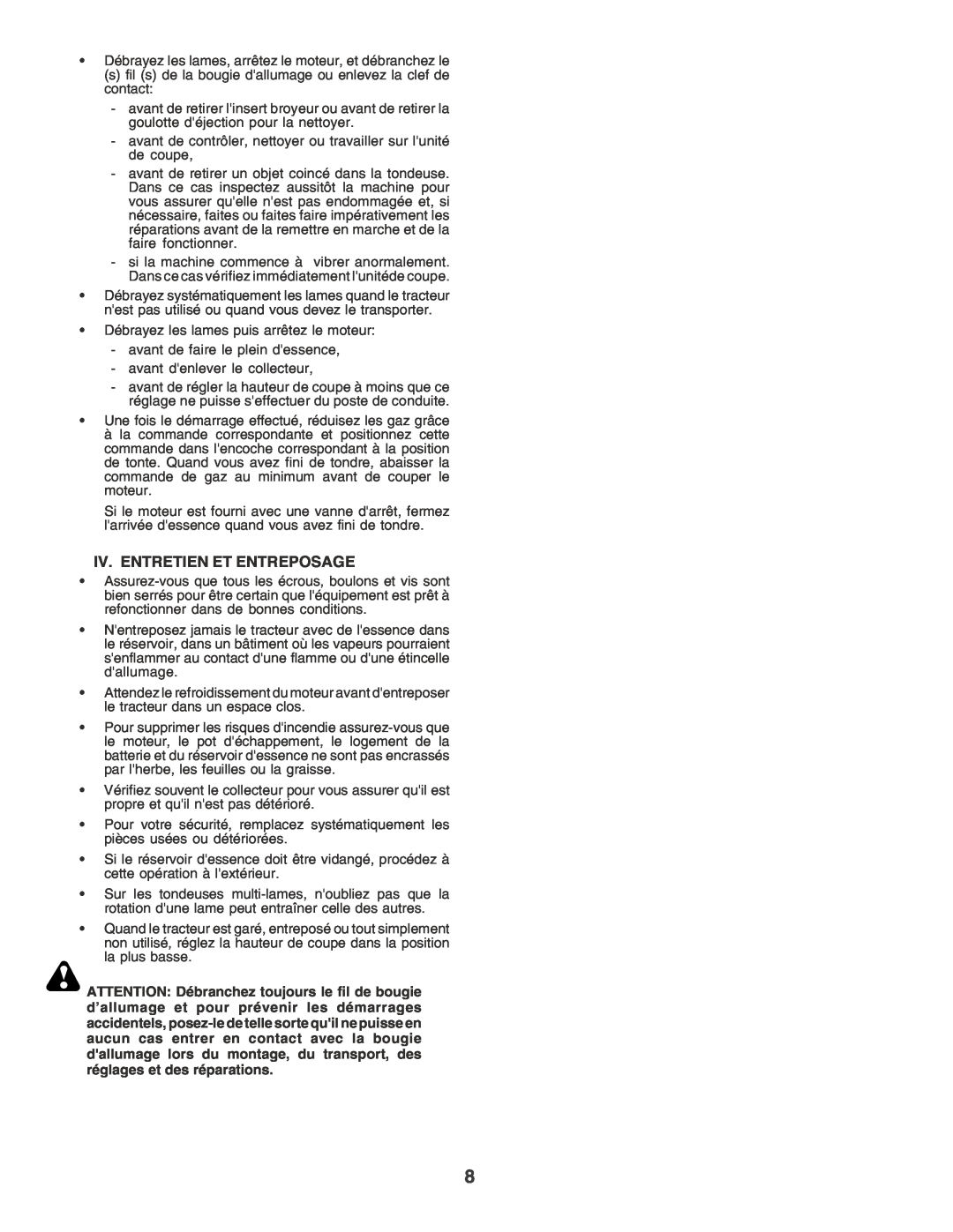 Husqvarna LT135 instruction manual Iv. Entretien Et Entreposage 