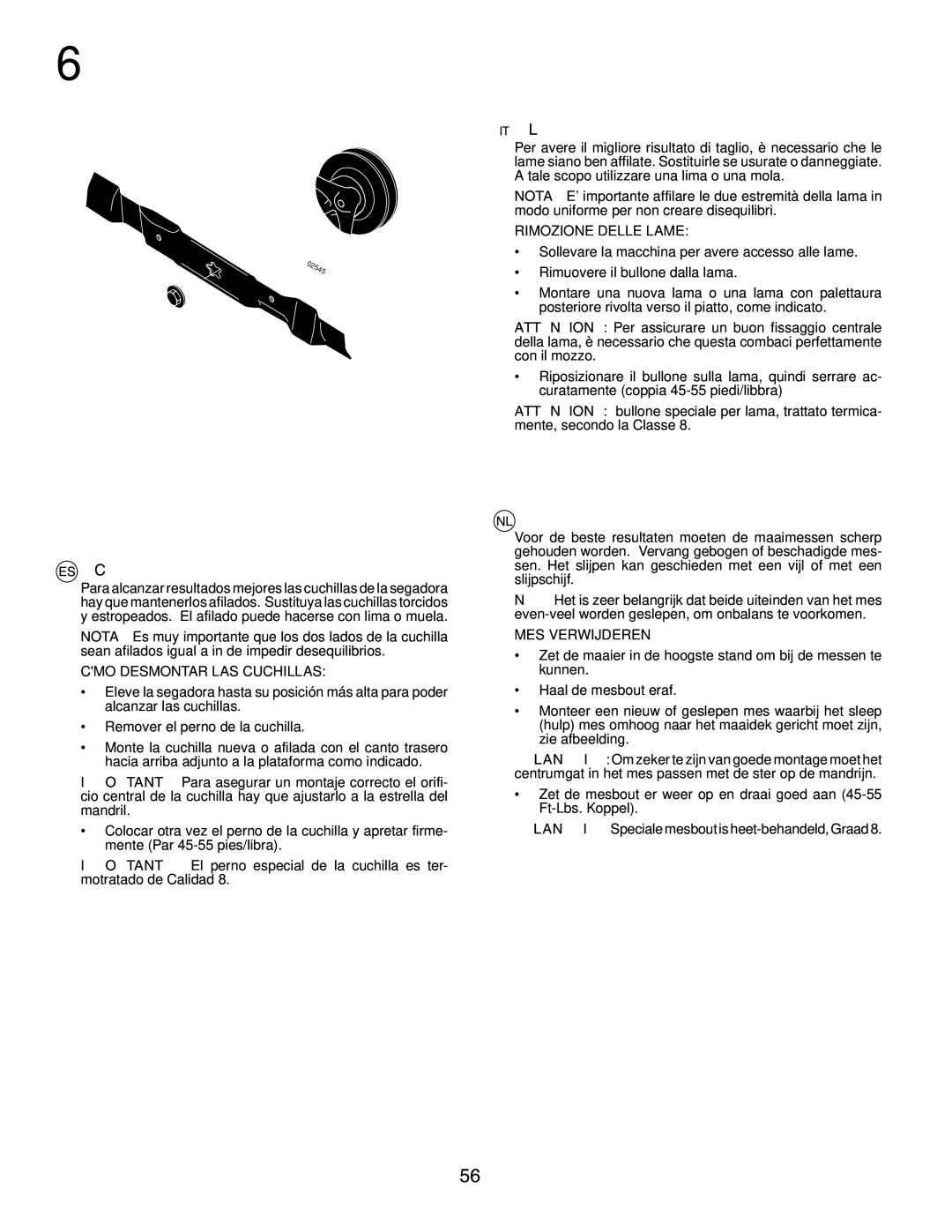 Husqvarna LT152 instruction manual Cuchillas, Lame, Messen 