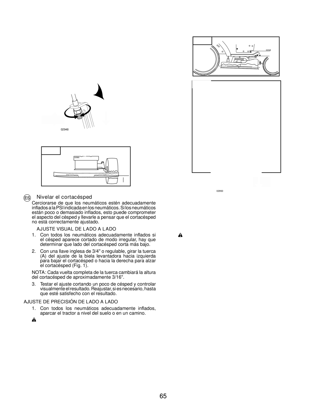 Husqvarna LT152 instruction manual Nivelar el cortacésped, Ajuste Visual DE Lado a Lado, Ajuste DE Precisión DE Lado a Lado 