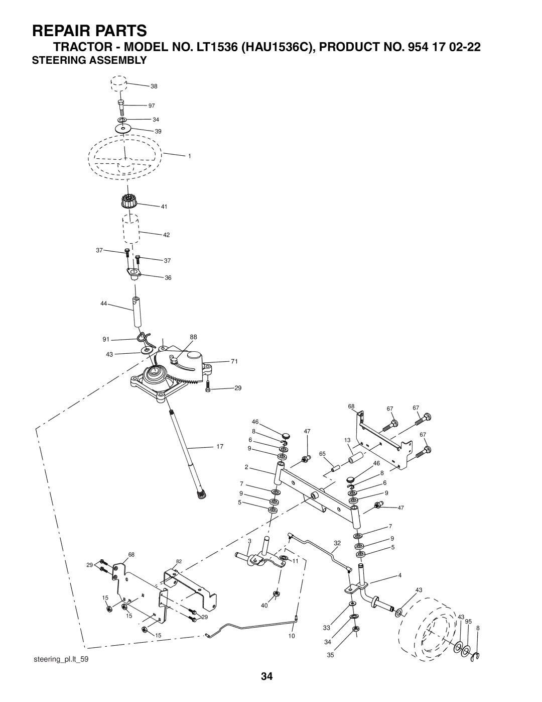 Husqvarna LT1536 owner manual Steering Assembly 