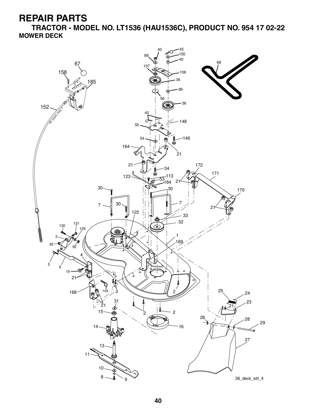 Husqvarna LT1536 owner manual Mower Deck 