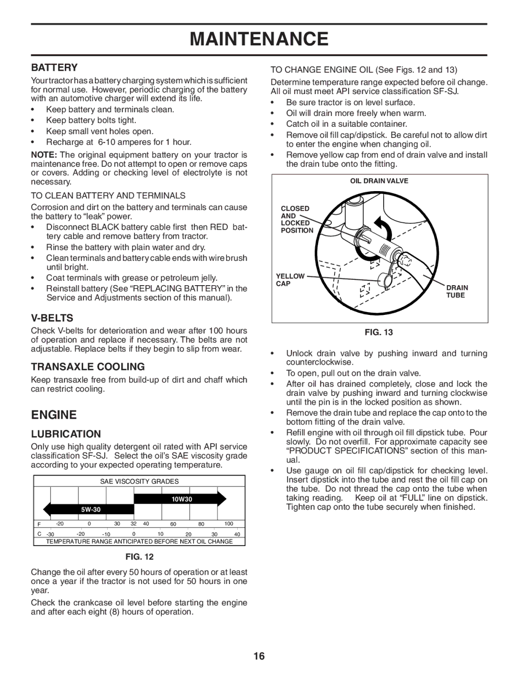 Husqvarna LT1538 owner manual Engine, Battery, Belts, Transaxle Cooling, Lubrication 