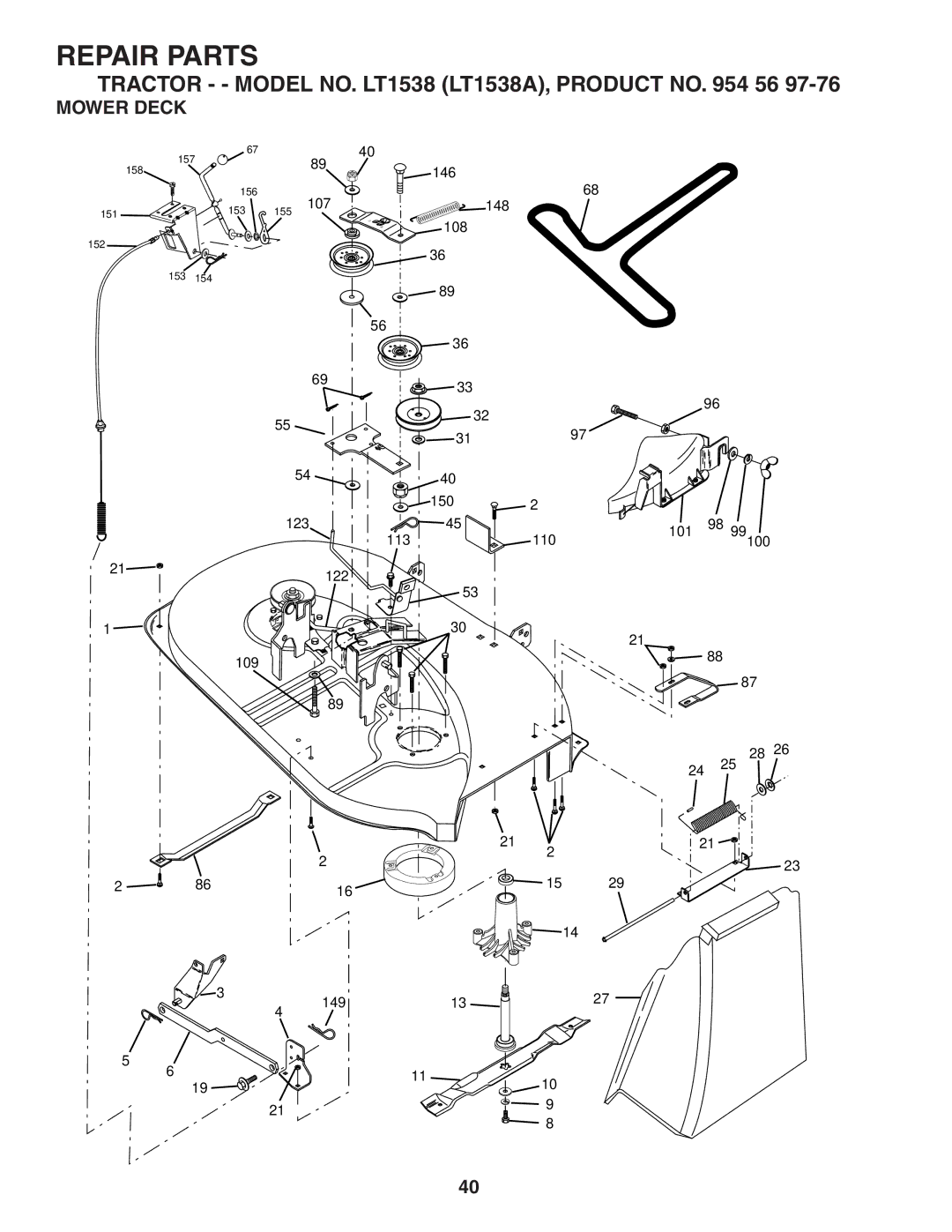 Husqvarna LT1538 owner manual Mower Deck 