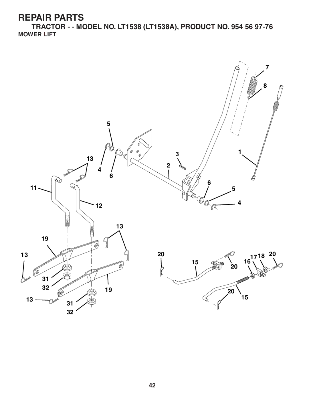 Husqvarna LT1538 owner manual Mower Lift 