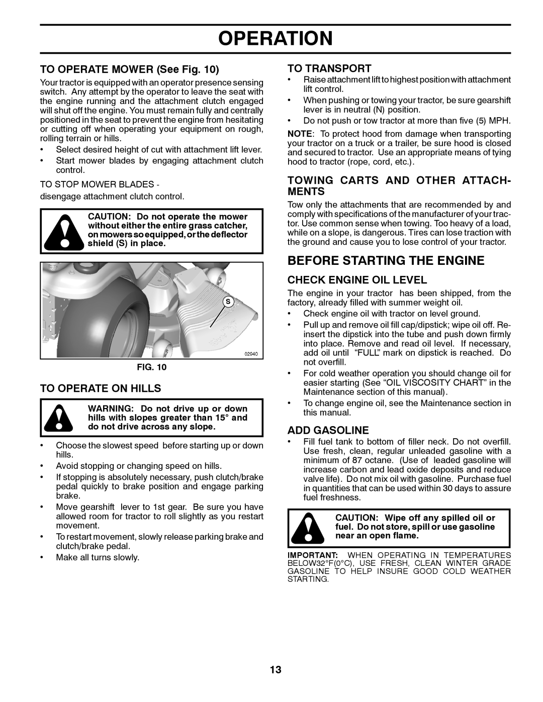 Husqvarna LT1597 manual Before Starting the Engine 