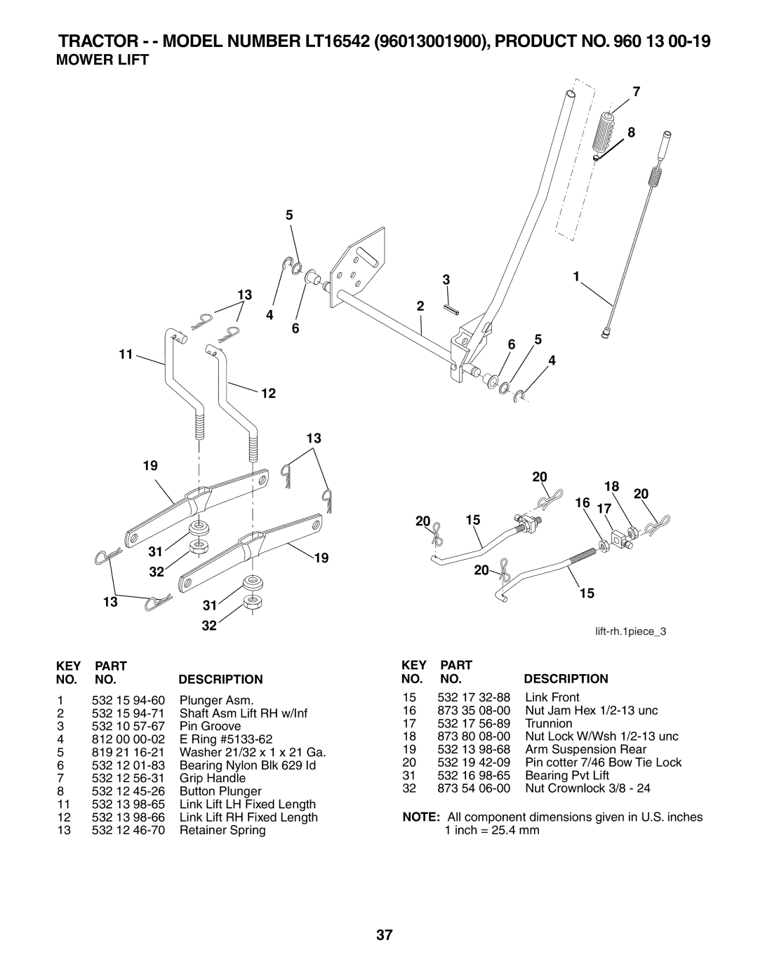 Husqvarna LT16542 owner manual Mower Lift, 1331 