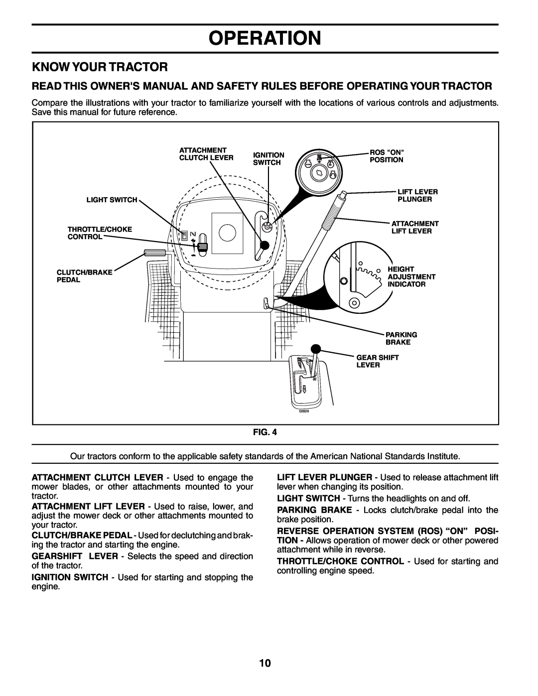 Husqvarna LT16542 owner manual Know Your Tractor, Operation 
