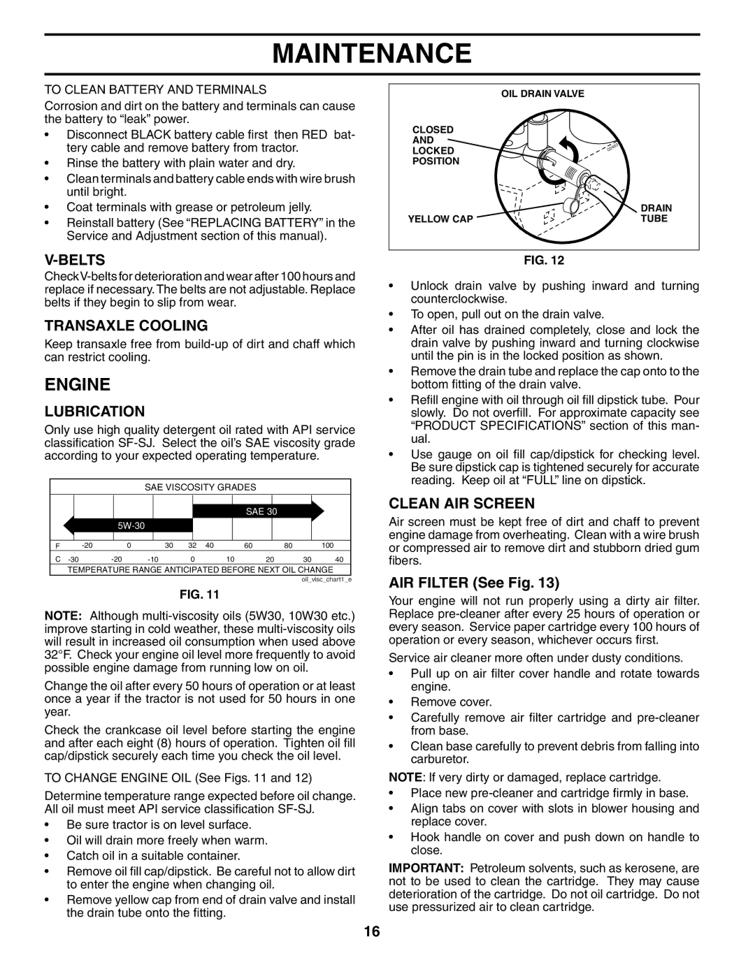 Husqvarna LT18542 owner manual Engine, Belts, Transaxle Cooling, Lubrication, Clean AIR Screen 