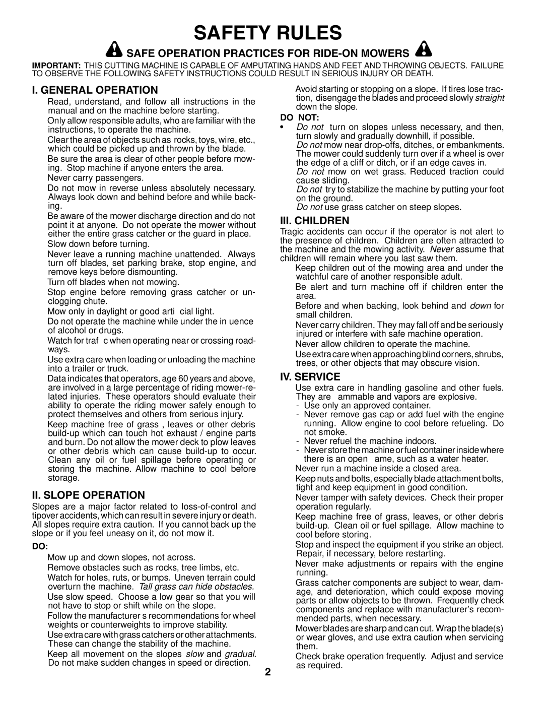 Husqvarna LT18542 owner manual Safety Rules 