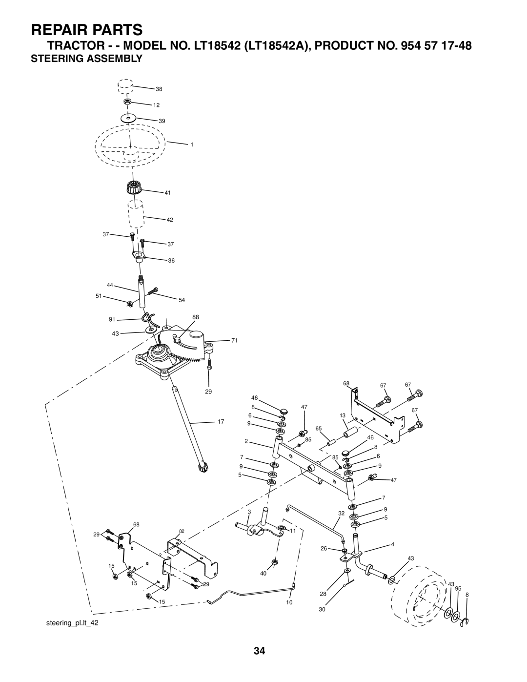 Husqvarna LT18542 owner manual Steering Assembly 