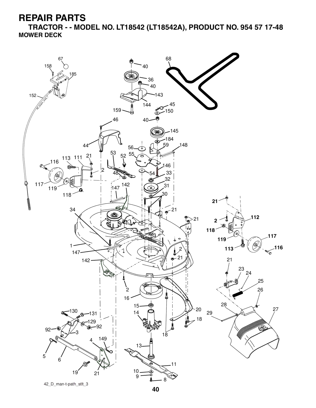 Husqvarna LT18542 owner manual Mower Deck 