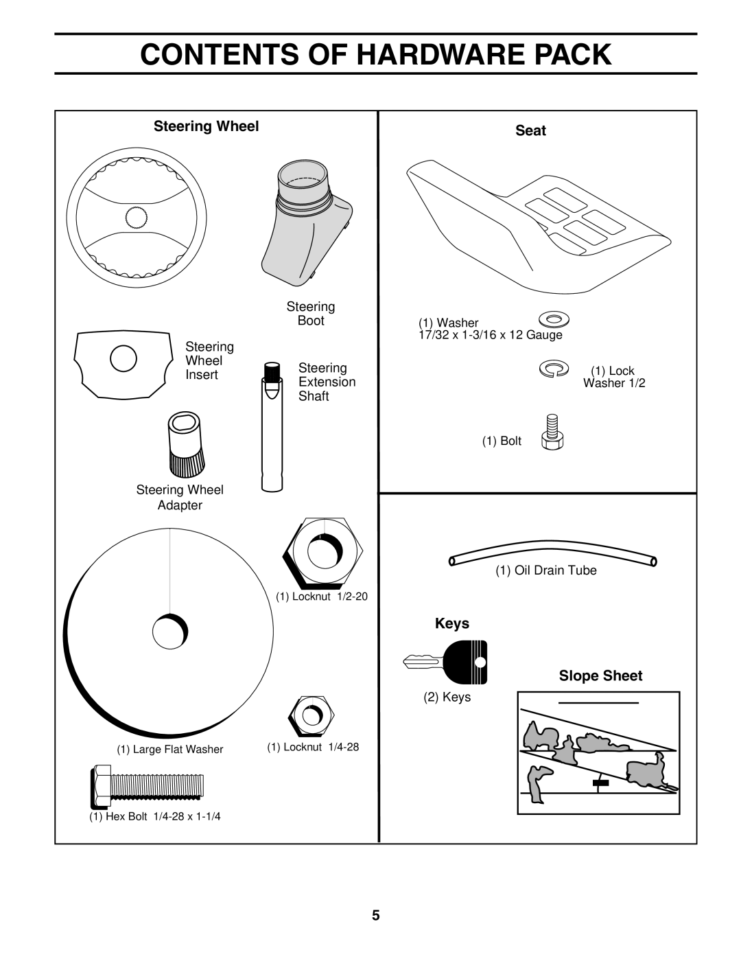 Husqvarna LT18542 owner manual Contents of Hardware Pack 