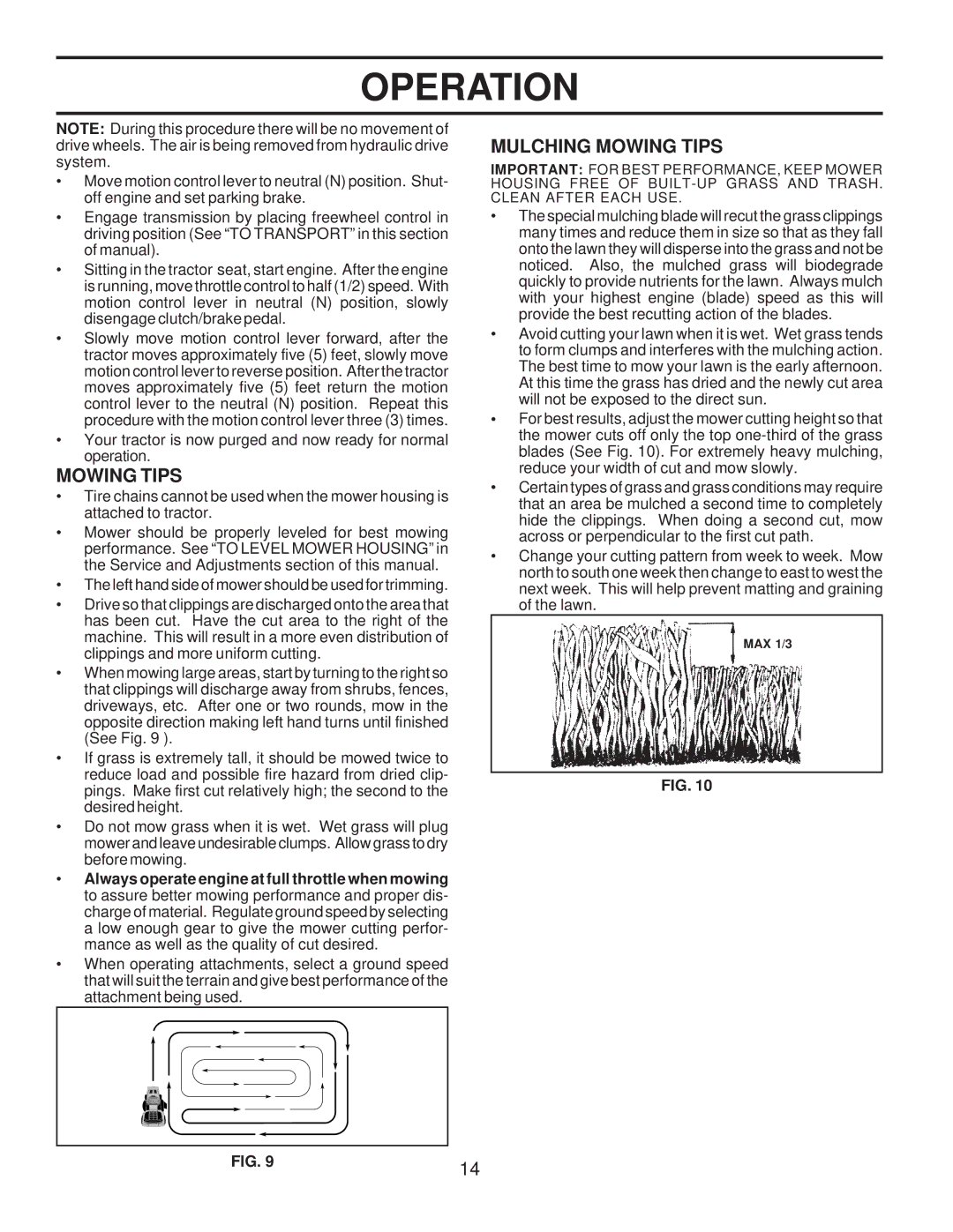 Husqvarna LTH120 owner manual Mulching Mowing Tips 