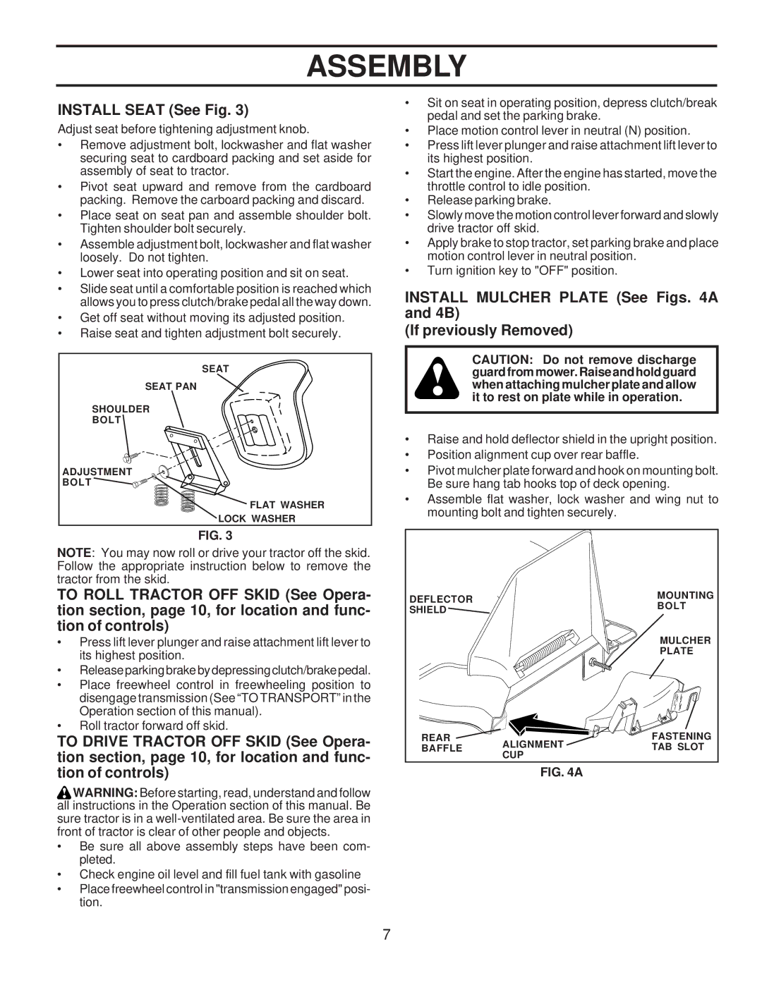 Husqvarna LTH120 owner manual Install Seat See Fig 