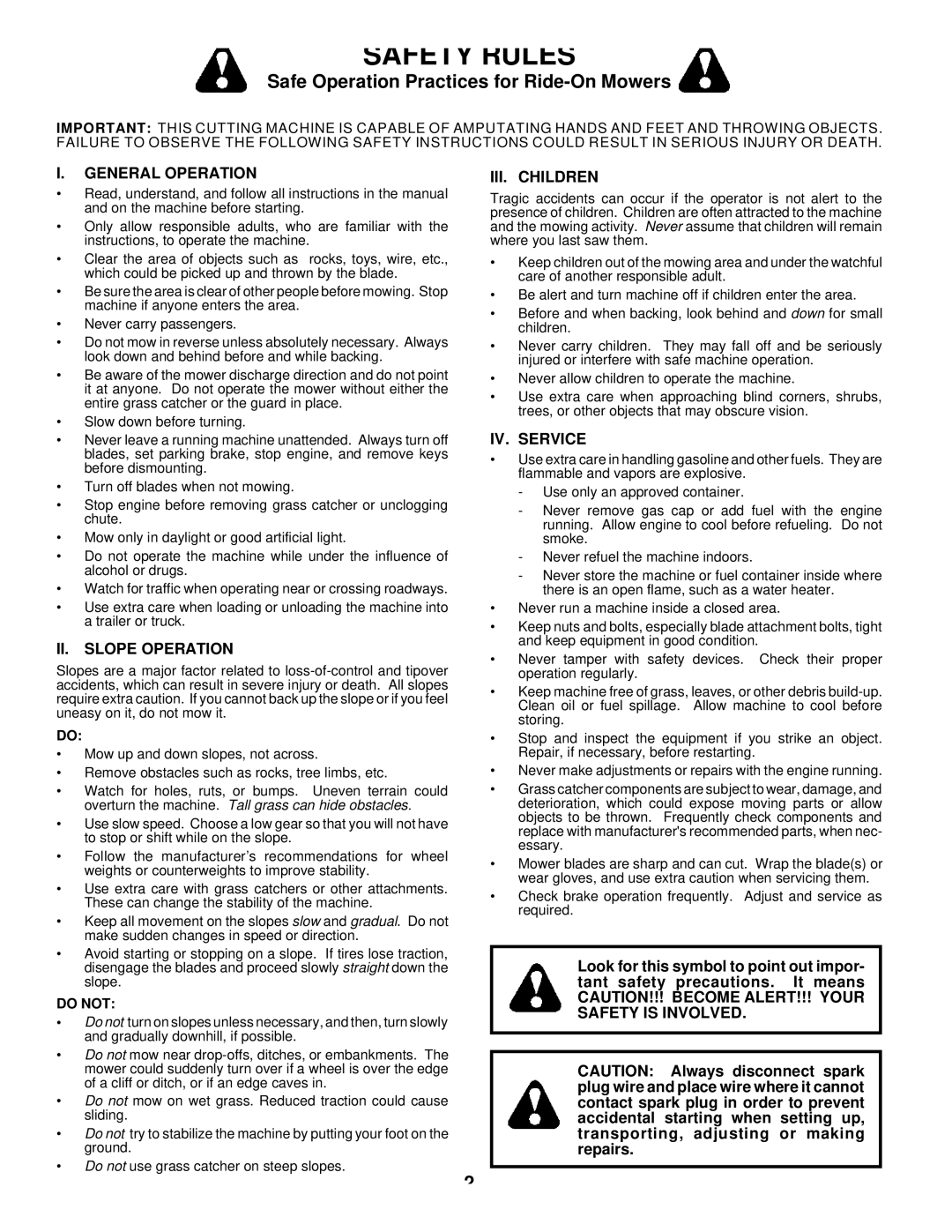 Husqvarna LTH125 owner manual Safety Rules, Safe Operation Practices for Ride-On Mowers 