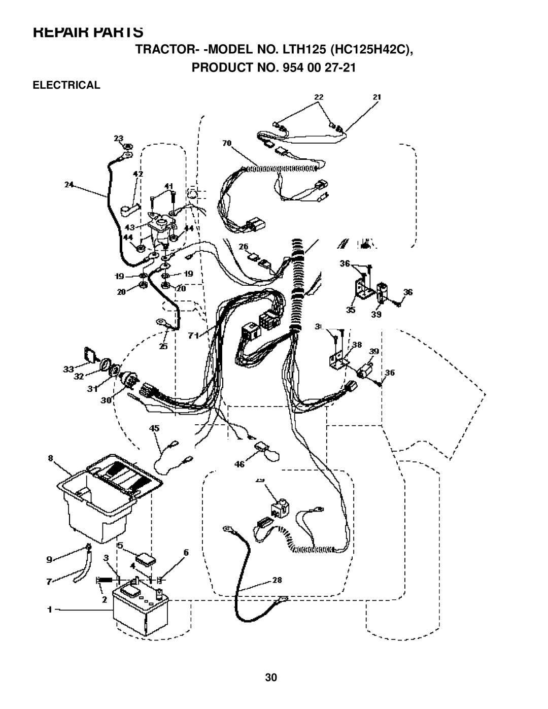 Husqvarna owner manual TRACTOR- -MODEL NO. LTH125 HC125H42C, Electrical 