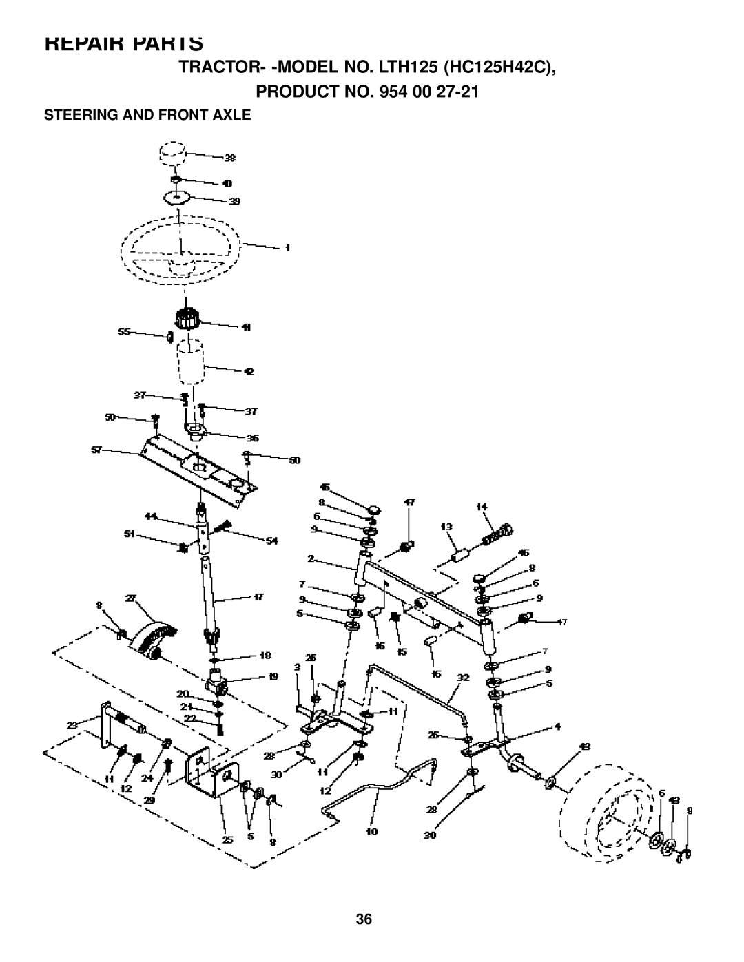 Husqvarna LTH125 owner manual Steering and Front Axle 