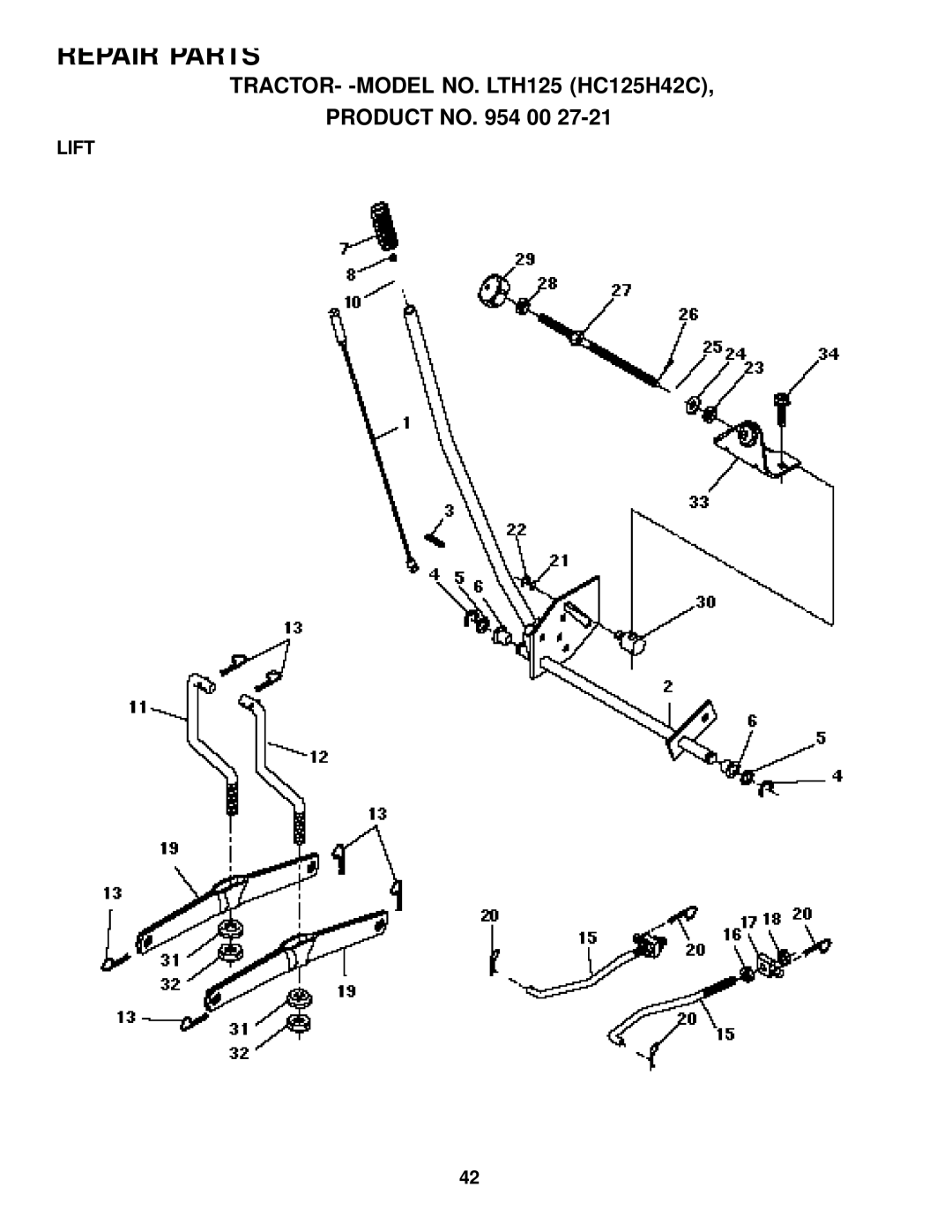 Husqvarna LTH125 owner manual Lift 