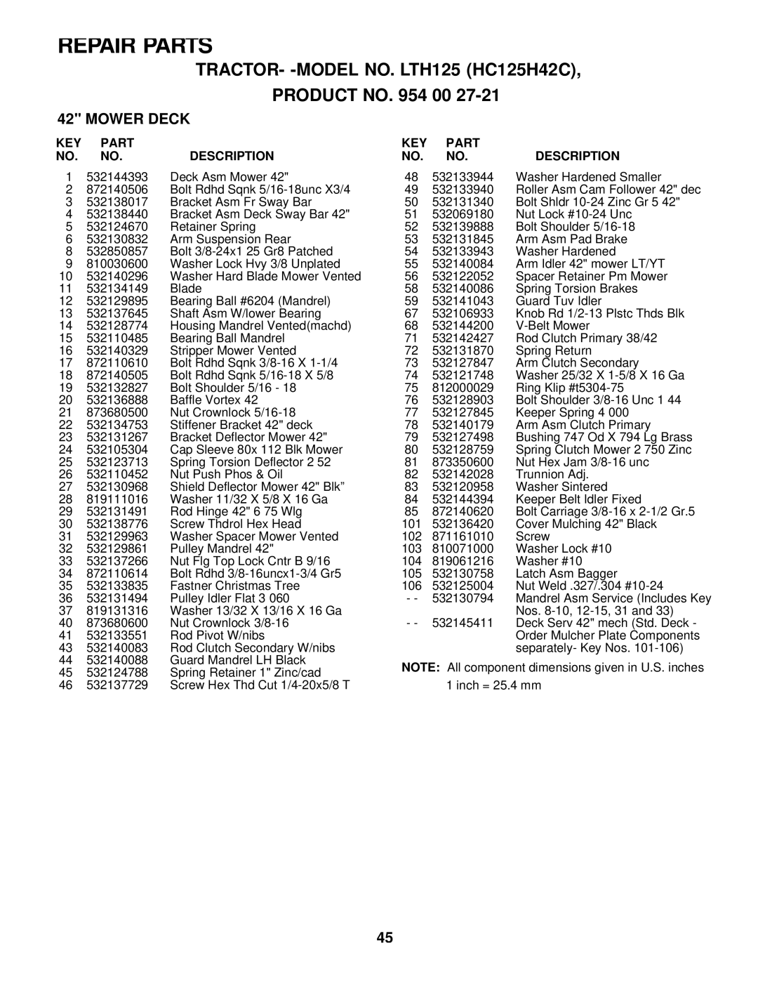 Husqvarna LTH125 owner manual Mower Deck 