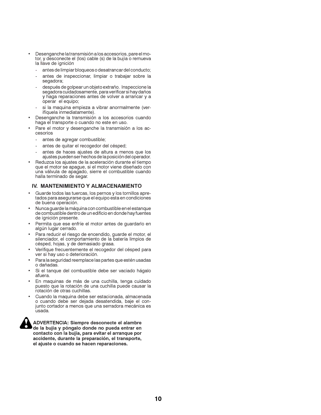 Husqvarna LTH126 instruction manual IV. Mantenimiento Y Almacenamiento 